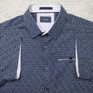 7 Diamonds Shirt Mens Medium Black Cube AOP 4 Way Stretch Short Sleeve Button